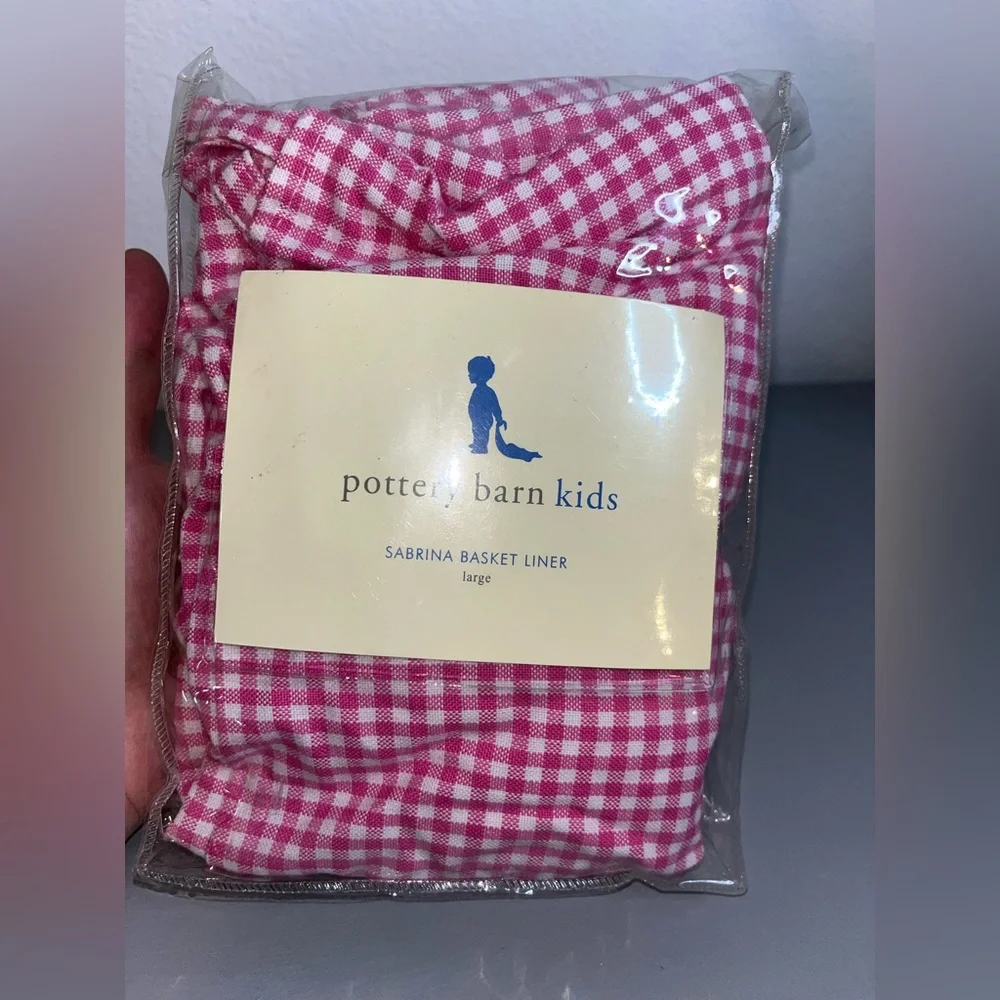Pottery Barn Kids 2006 VTG 100% Cotton Pink White Gingham Sabrina Basket Liner